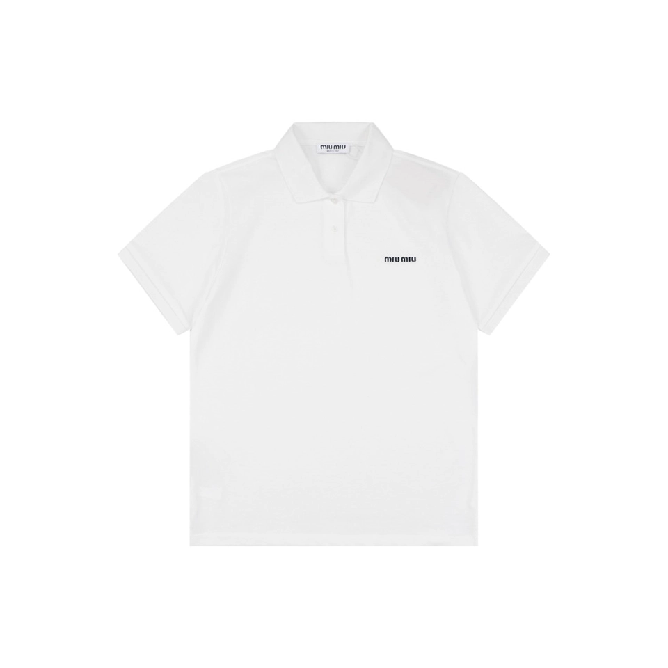 Miu Miu Logo Embroidered Polo T-Shirt White Front view