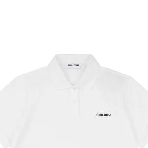 Miu Miu Logo Embroidered Polo T-Shirt White