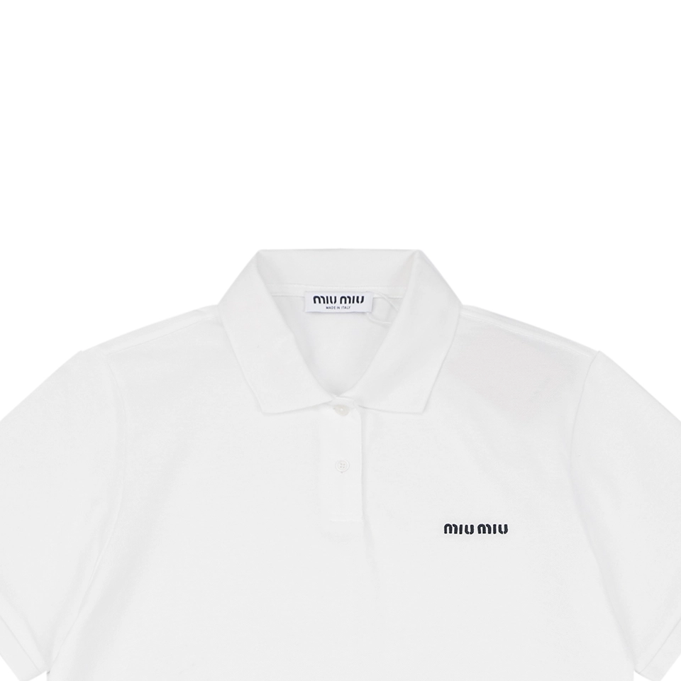 Miu Miu Logo Embroidered Polo T-Shirt White