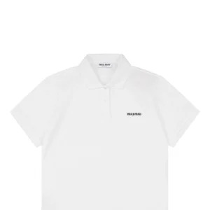 Miu Miu Logo Embroidered Polo T-Shirt White