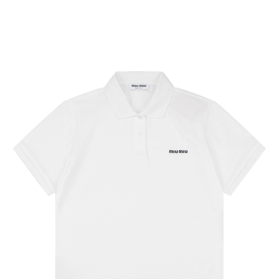 Miu Miu Logo Embroidered Polo T-Shirt White