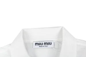 Miu Miu Logo Embroidered Polo T-Shirt White Collar