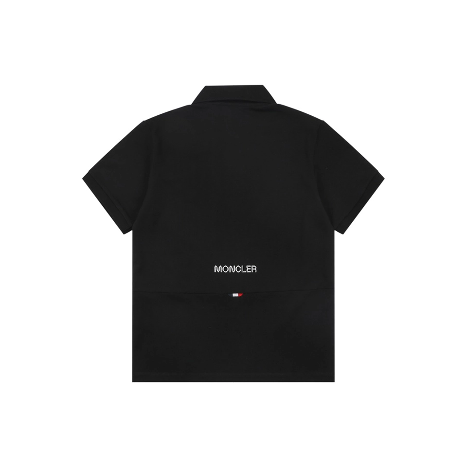 Moncler Black Logo Patch Classic Polo T-Shirt Black Back view