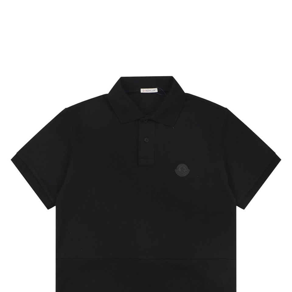 Moncler Black Logo Patch Classic Polo T-Shirt Black