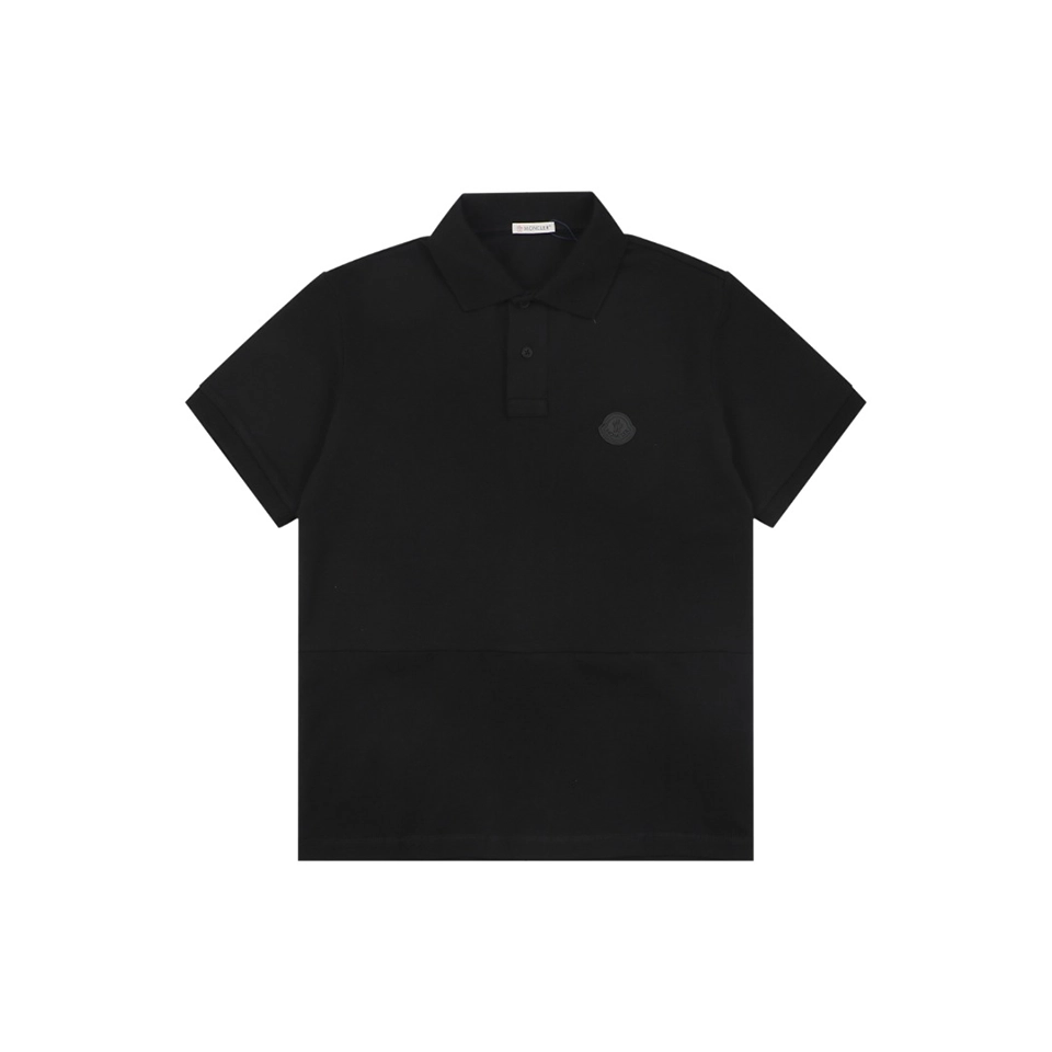 Moncler Black Logo Patch Classic Polo T-Shirt Black Front view