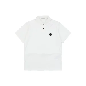Moncler Black Logo Patch Classic Polo T-Shirt White Front view