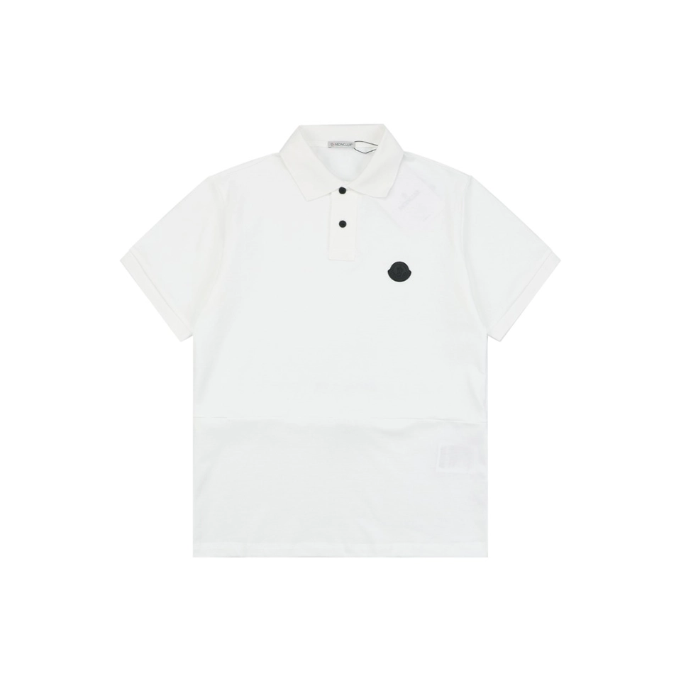 Moncler Black Logo Patch Classic Polo T-Shirt White Front view