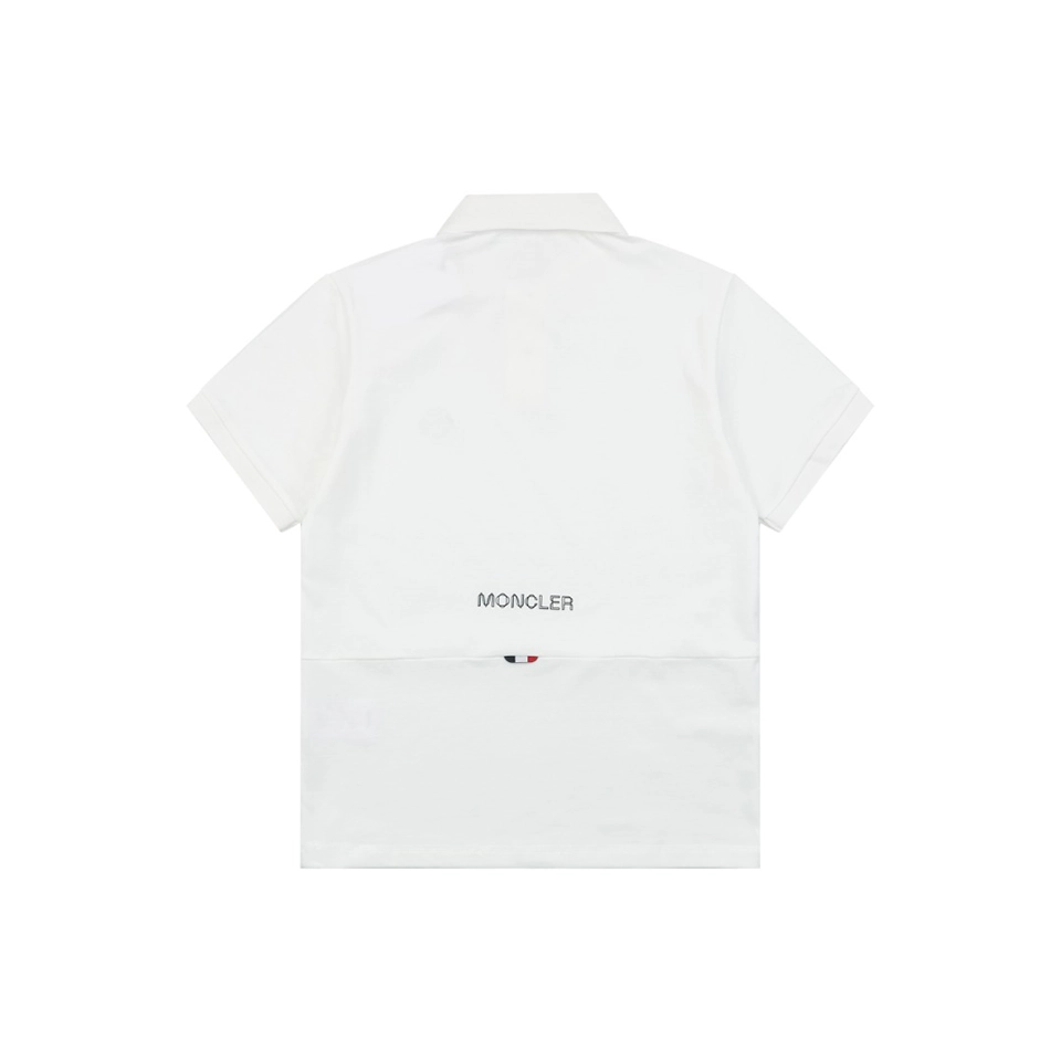 Moncler Black Logo Patch Classic Polo T-Shirt White Back view