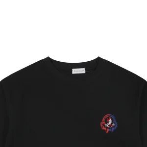 Moncler Red & Blue Gradient Embroidered Logo T-Shirt Black