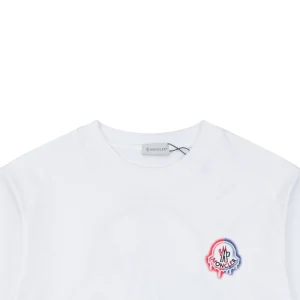 Moncler Red & Blue Gradient Embroidered Logo T-Shirt White