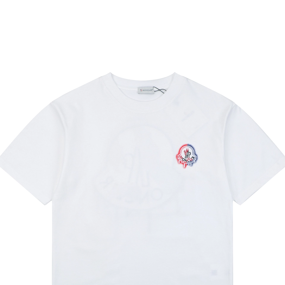 Moncler Red & Blue Gradient Embroidered Logo T-Shirt White
