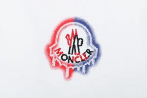 Moncler Red & Blue Gradient Embroidered Logo T-Shirt White Front Print