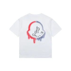 Moncler Red & Blue Gradient Embroidered Logo T-Shirt White Back view