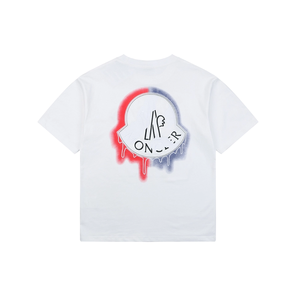 Moncler Red & Blue Gradient Embroidered Logo T-Shirt White Back view