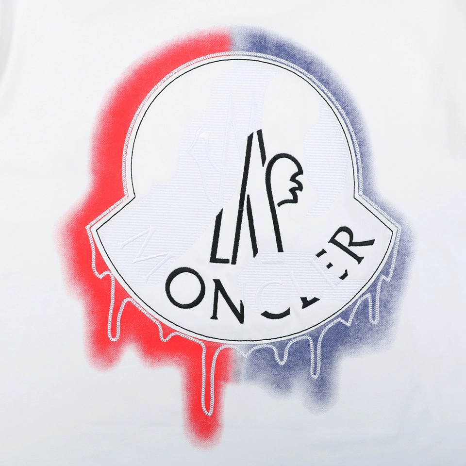 Moncler Red & Blue Gradient Embroidered Logo T-Shirt White Back Print