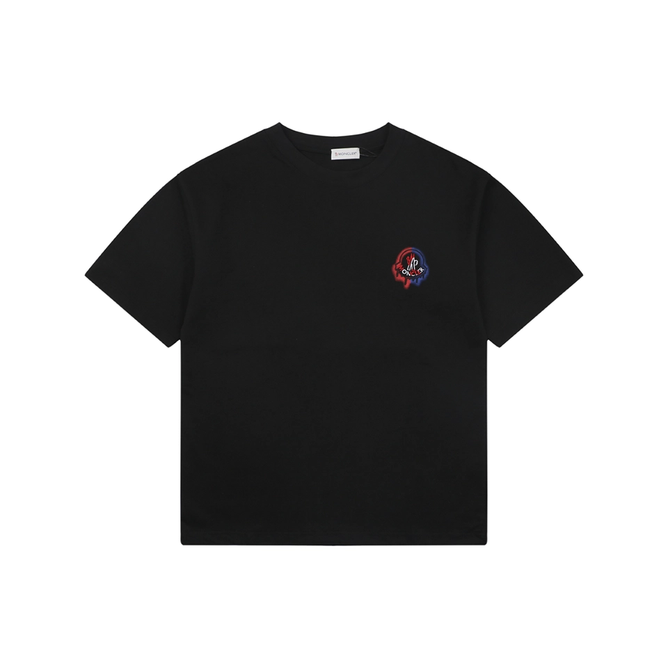 Moncler Red & Blue Gradient Embroidered Logo T-Shirt Black Front view