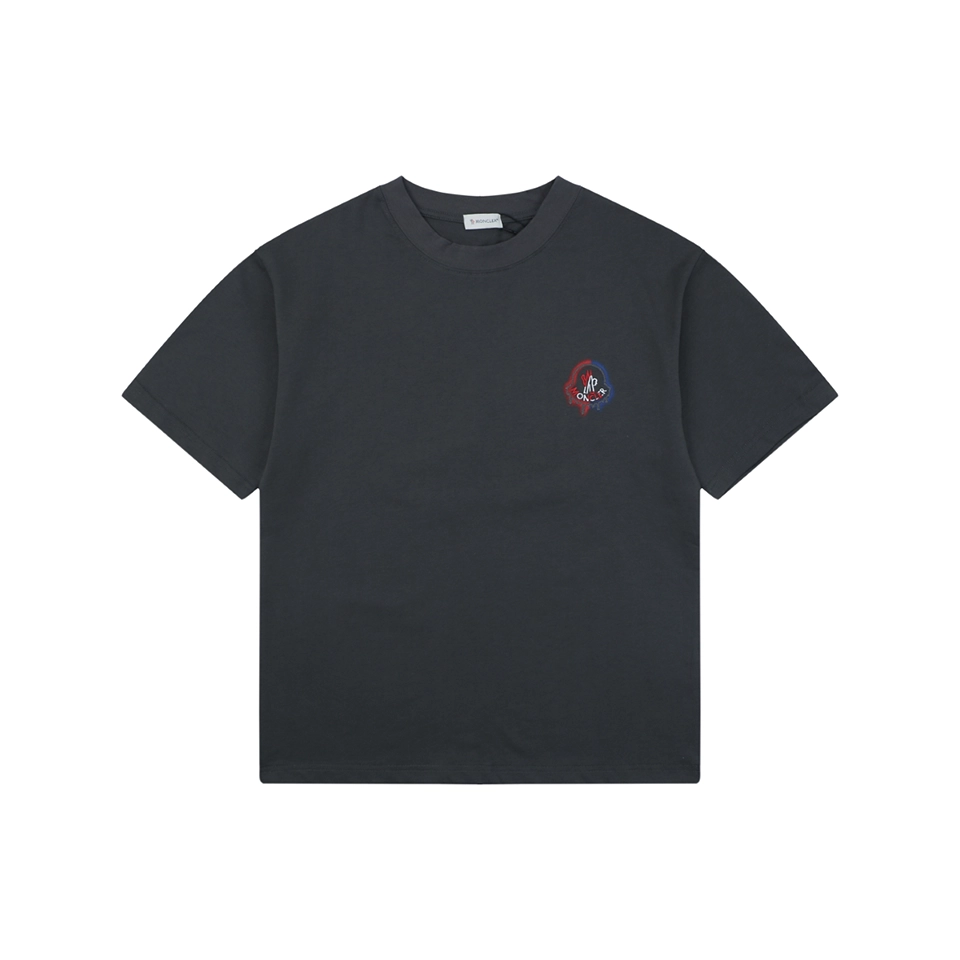 Moncler Red & Blue Gradient Embroidered Logo T-Shirt Grey Front view