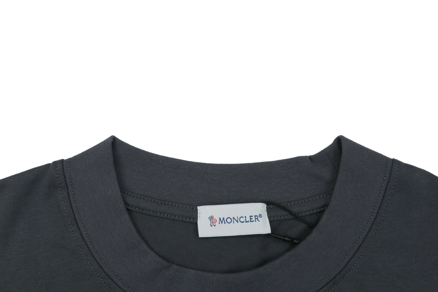 Moncler Red & Blue Gradient Embroidered Logo T-Shirt Grey Collar