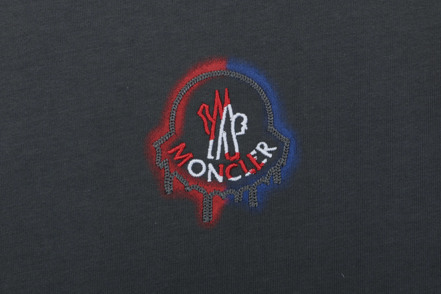 Moncler Red & Blue Gradient Embroidered Logo T-Shirt Grey Front Print
