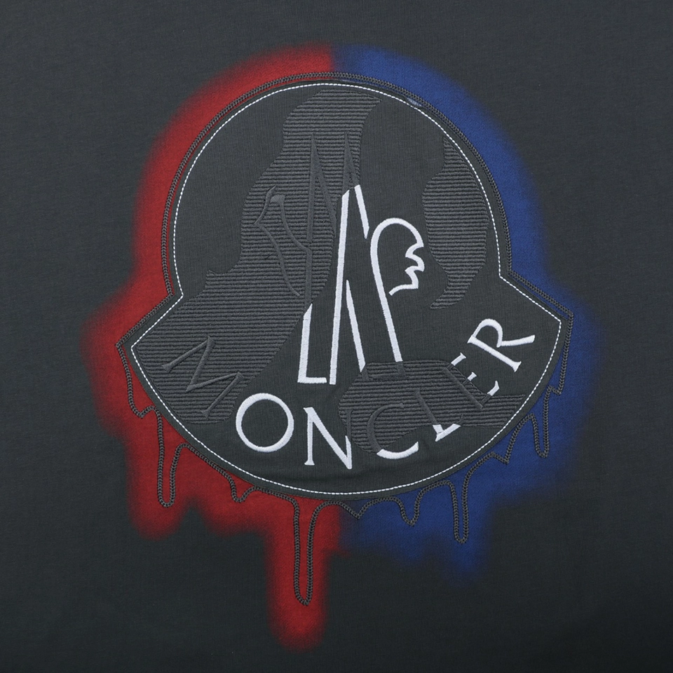 Moncler Red & Blue Gradient Embroidered Logo T-Shirt Grey Back Print