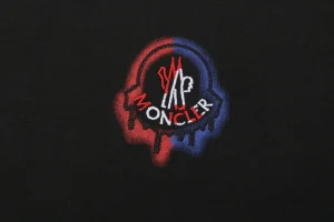 Moncler Red & Blue Gradient Embroidered Logo T-Shirt Black Front Print