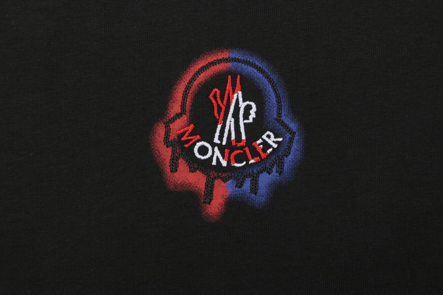 Moncler Red & Blue Gradient Embroidered Logo T-Shirt Black Front Print