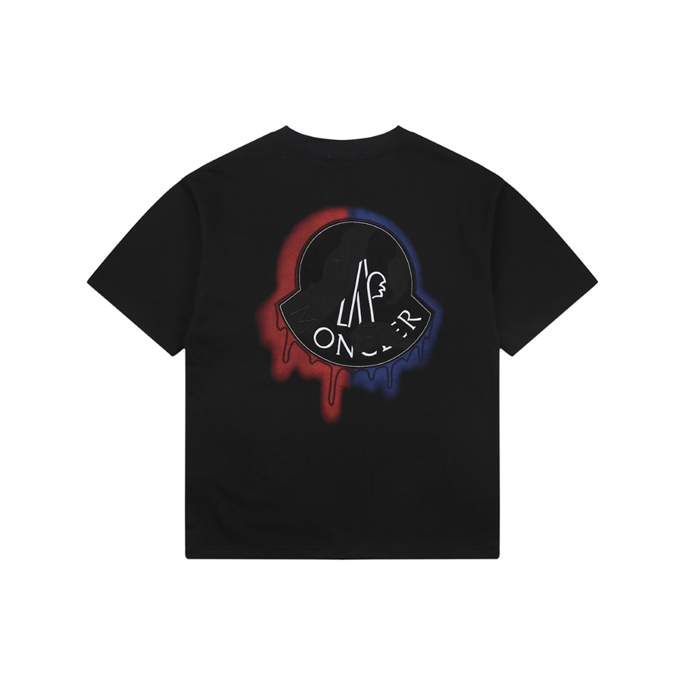 Moncler Red & Blue Gradient Embroidered Logo T-Shirt Black Back view