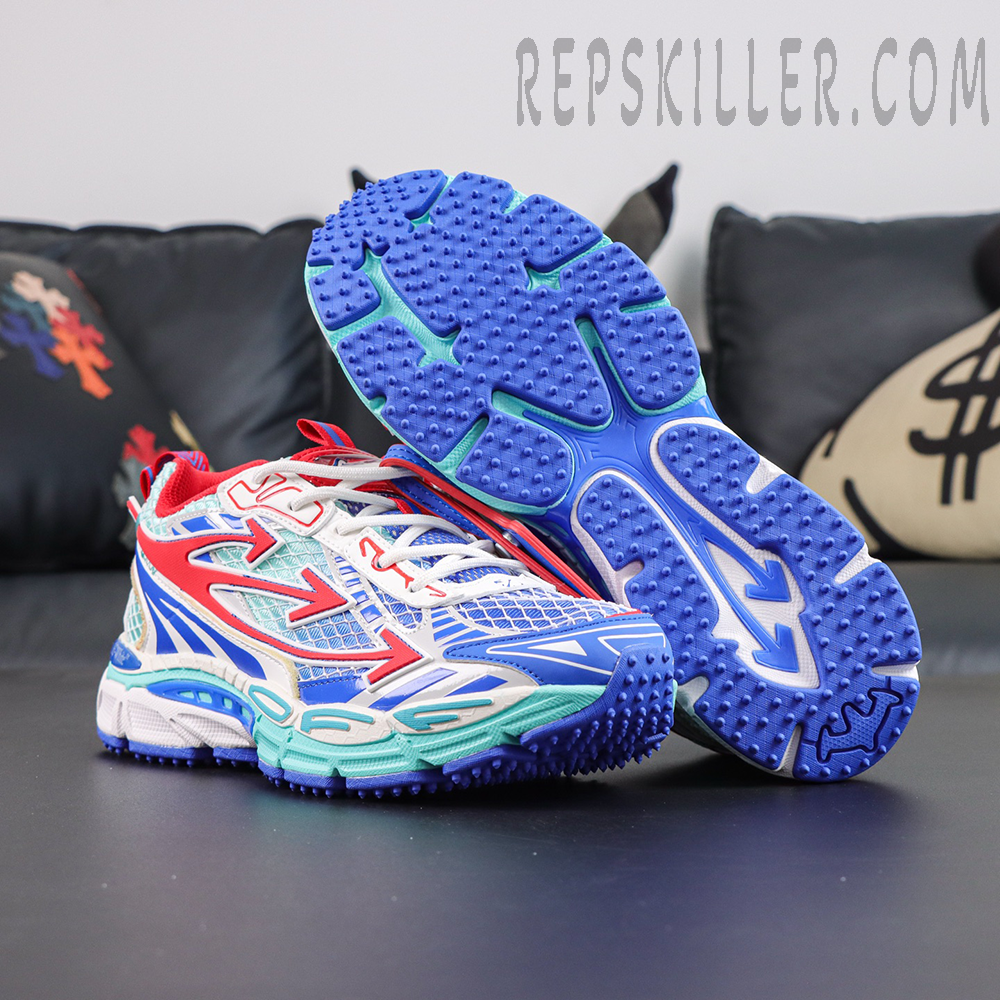 Off-White Be Right Back Fishnet Sneakers 'FIERY RED - COBALT BLUE'