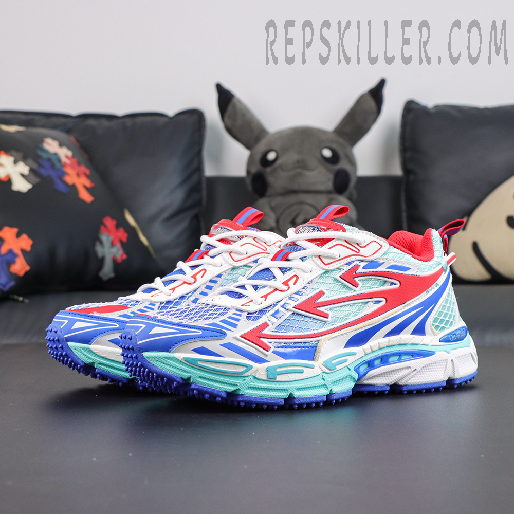 Off-White Be Right Back Fishnet Sneakers 'FIERY RED - COBALT BLUE'