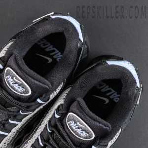 Palace x Nike Air Max 95 “Big Bubble - Metallic Silver” collar and tongue detail featuring the embroidered Palace tongue logo and padded black lining