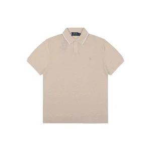 Ralph Lauren Contrast Collar Pony Polo T-Shirt Khaki Front view