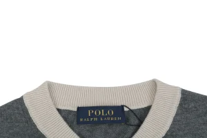 Ralph Lauren Pony Jacquard Henley Knit T-Shirt Grey Collar