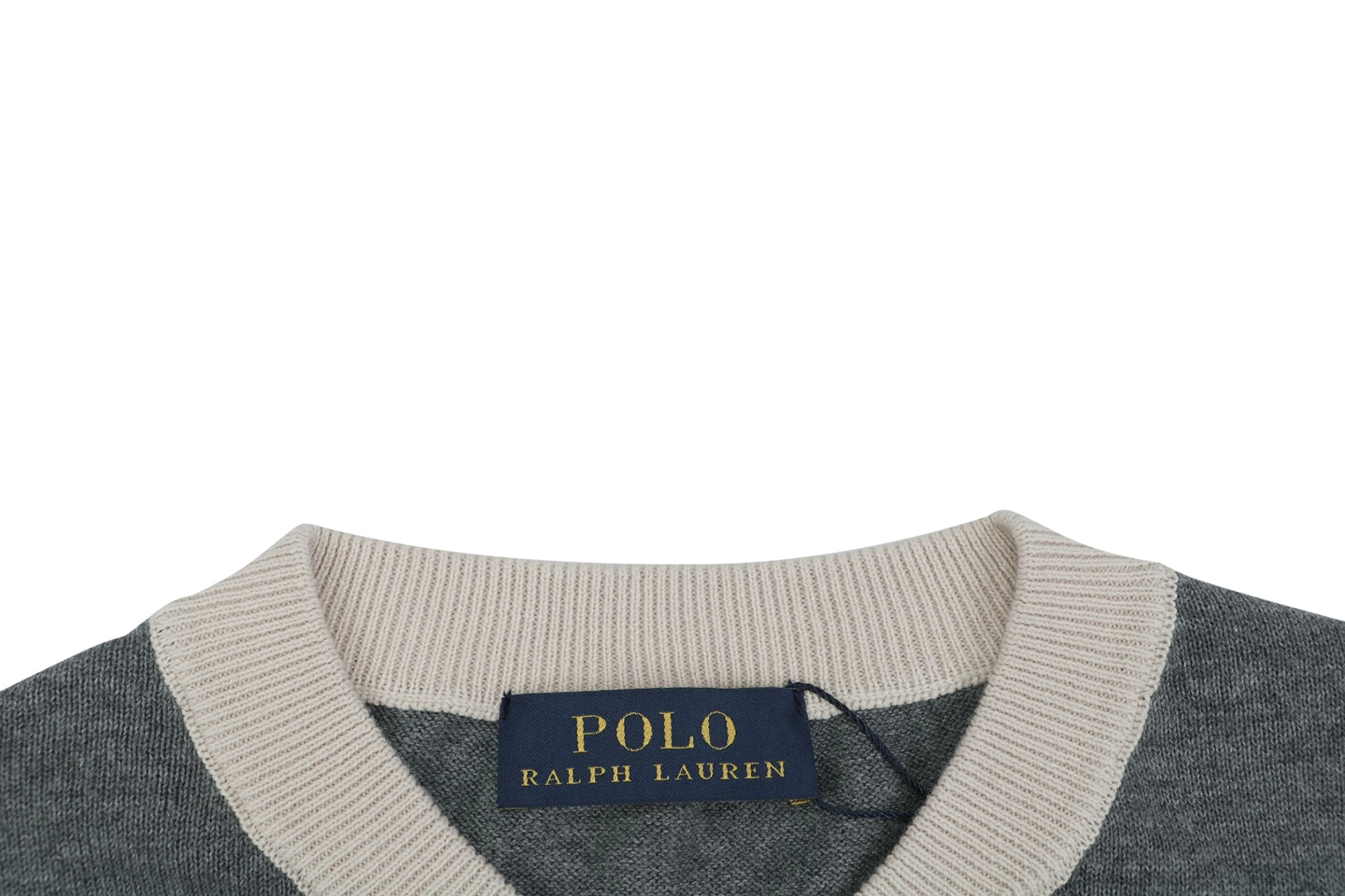Ralph Lauren Pony Jacquard Henley Knit T-Shirt Grey Collar
