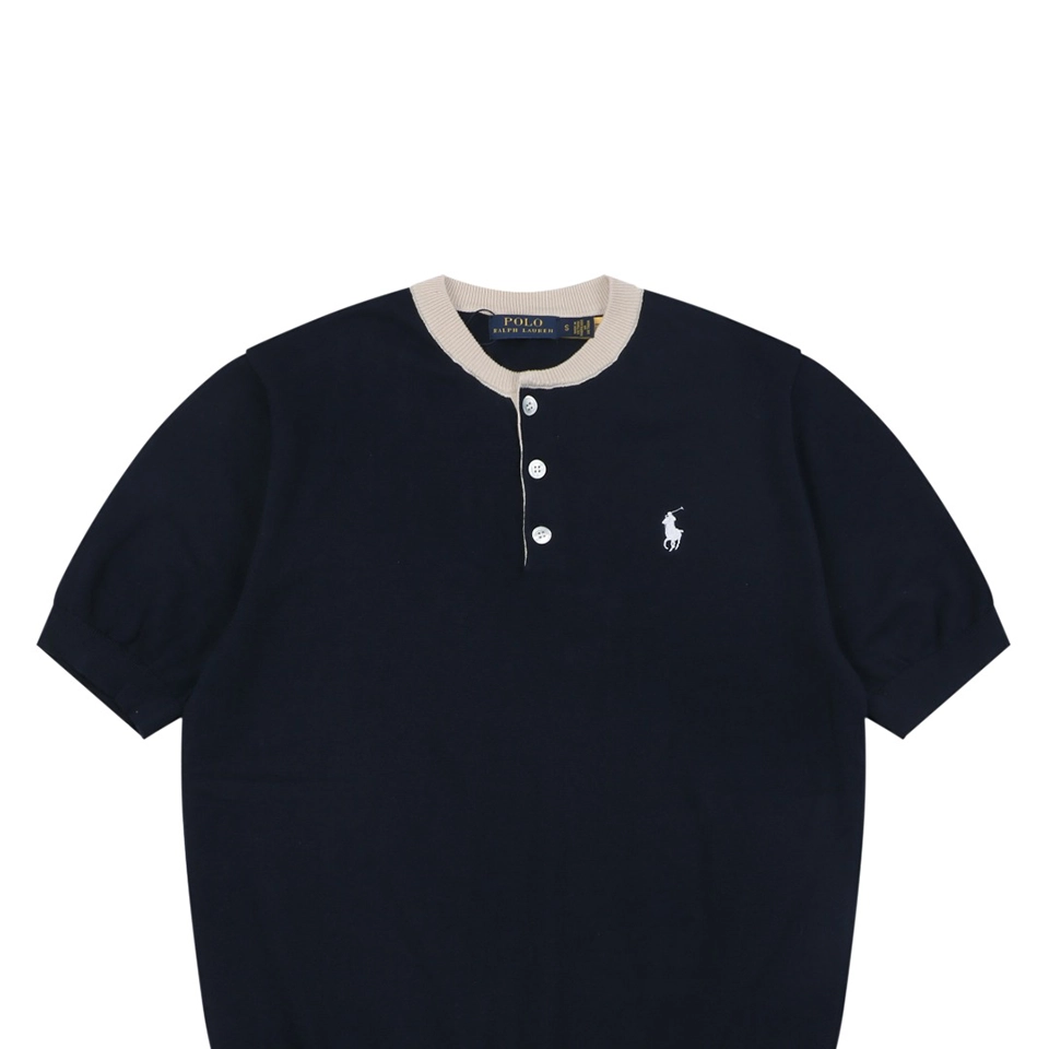 Ralph Lauren Pony Jacquard Henley Knit T-Shirt Black