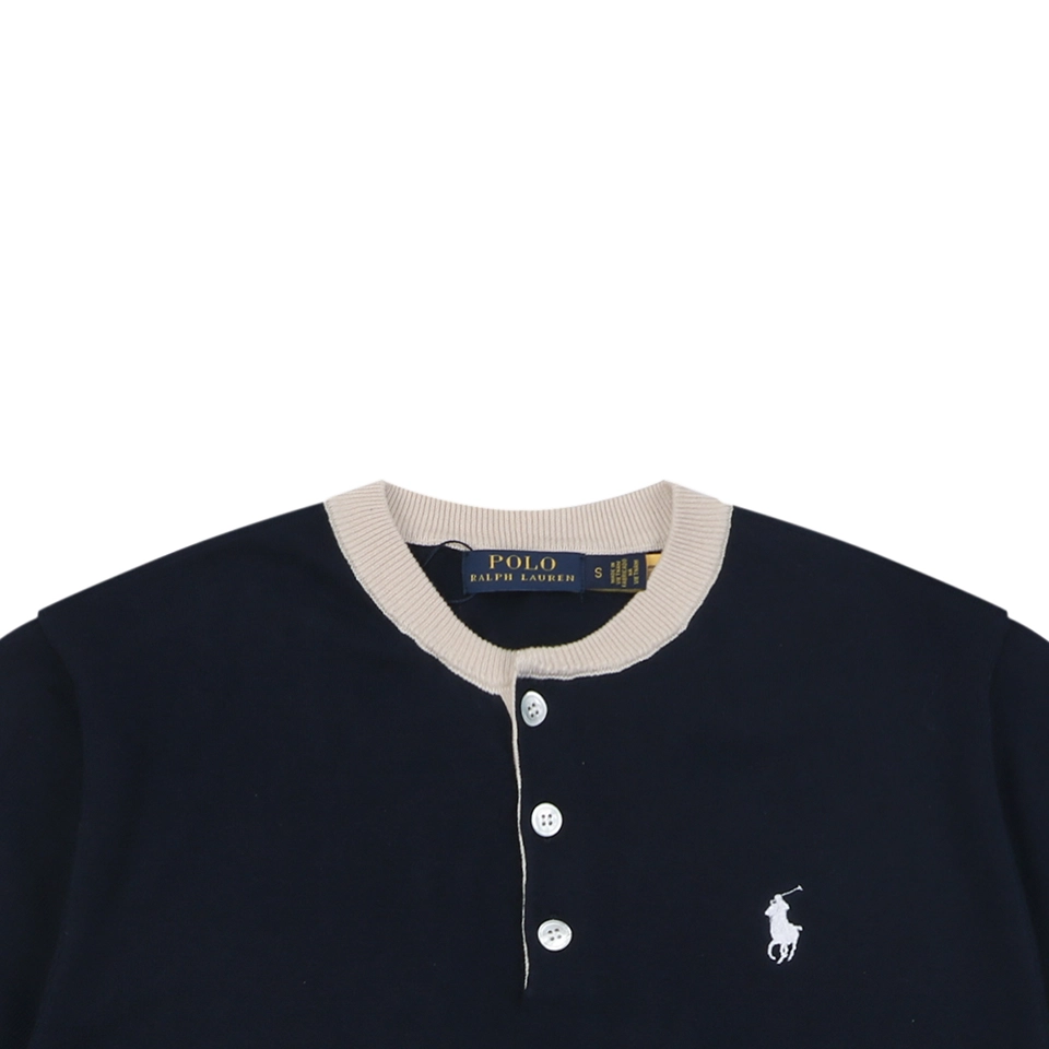 Ralph Lauren Pony Jacquard Henley Knit T-Shirt Black