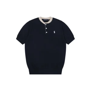 Ralph Lauren Pony Jacquard Henley Knit T-Shirt Black Front view