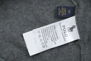Ralph Lauren Pony Jacquard Henley Knit T-Shirt Grey Wash label