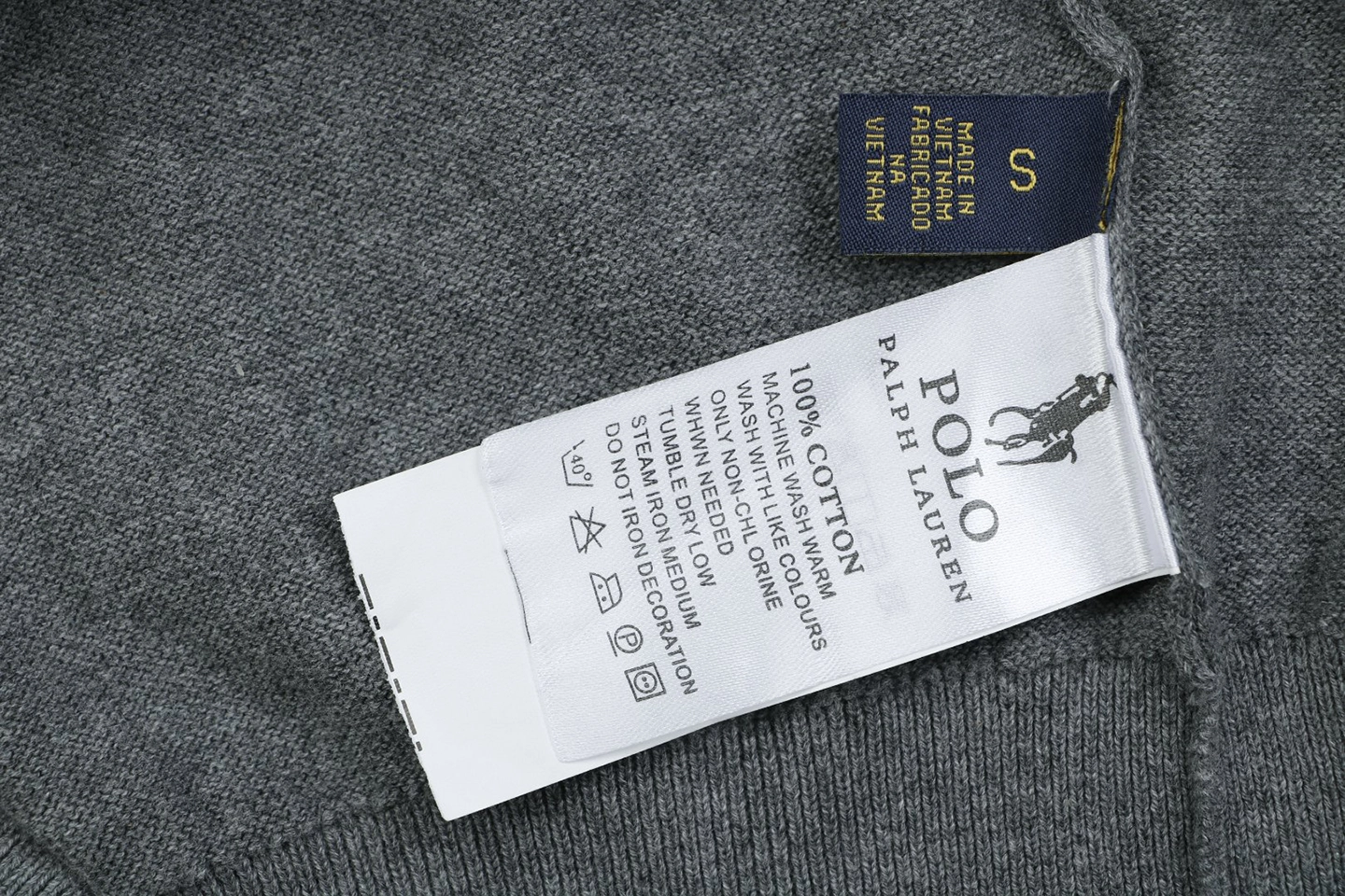 Ralph Lauren Pony Jacquard Henley Knit T-Shirt Grey Wash label