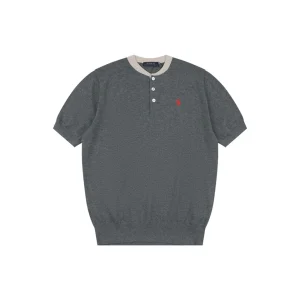 Ralph Lauren Pony Jacquard Henley Knit T-Shirt Grey Front view