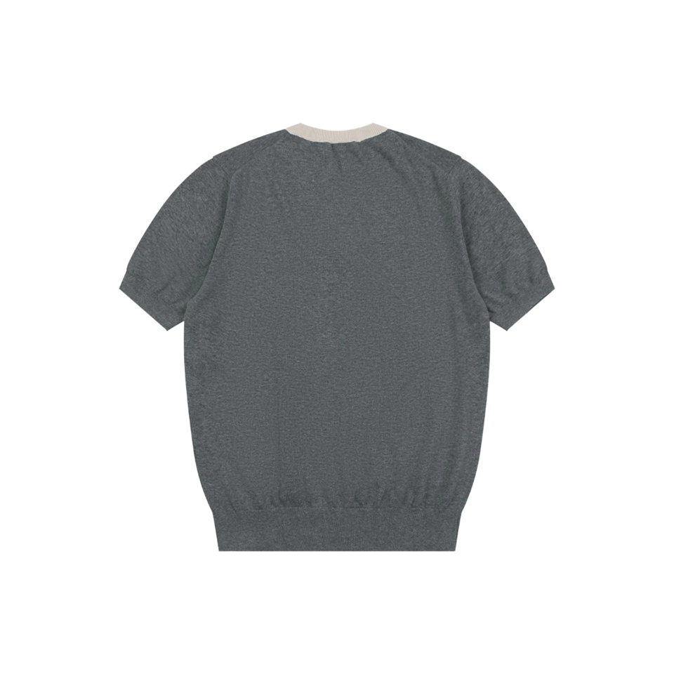 Ralph Lauren Pony Jacquard Henley Knit T-Shirt Grey Back view