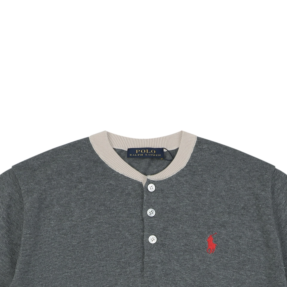 Ralph Lauren Pony Jacquard Henley Knit T-Shirt Grey