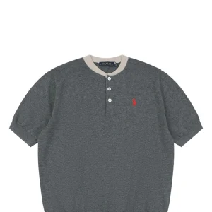 Ralph Lauren Pony Jacquard Henley Knit T-Shirt Grey