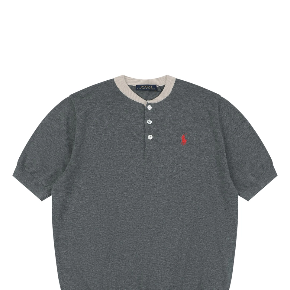 Ralph Lauren Pony Jacquard Henley Knit T-Shirt Grey