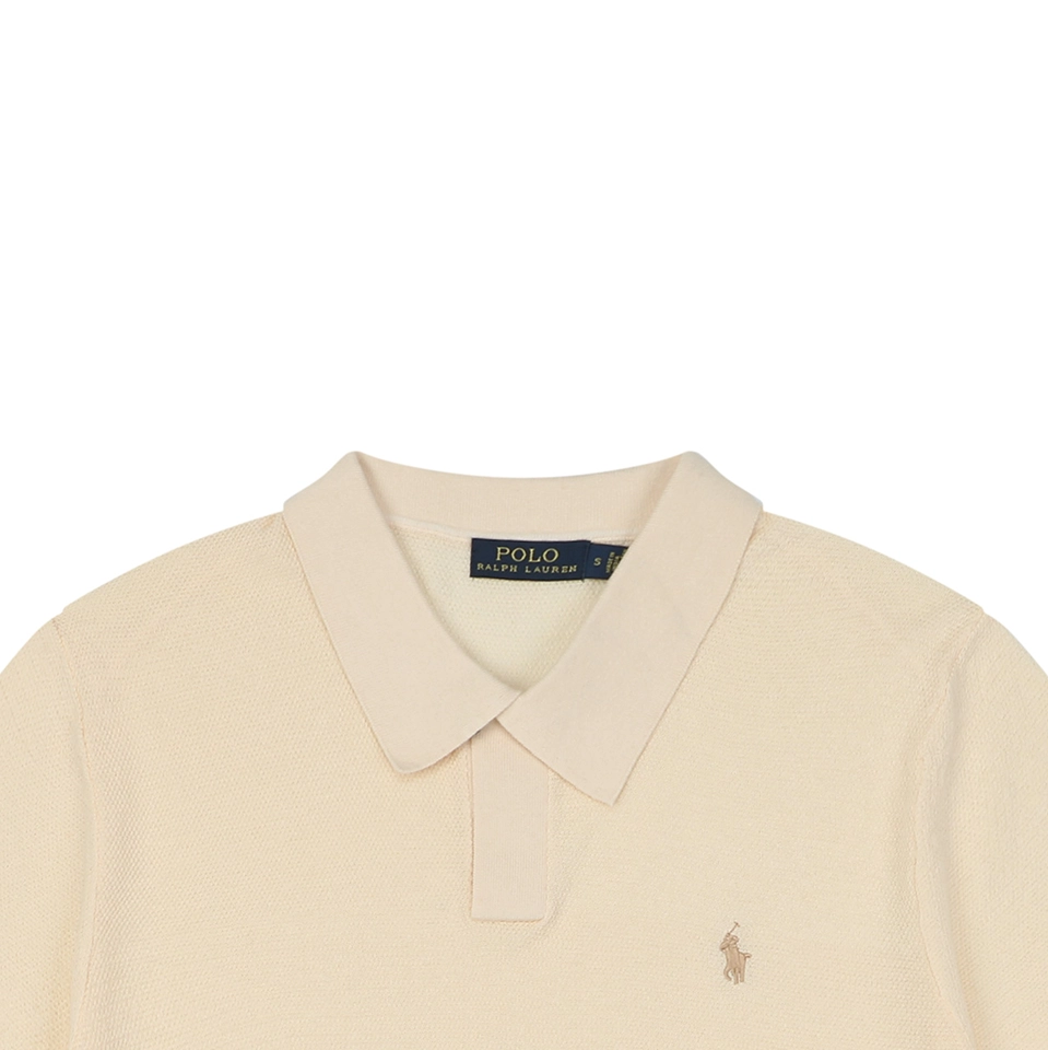 Ralph Lauren Pony Logo Button Placket Polo T-Shirt Beige
