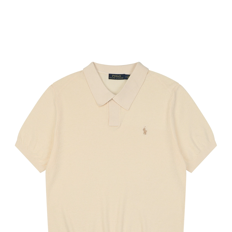 Ralph Lauren Pony Logo Button Placket Polo T-Shirt Beige