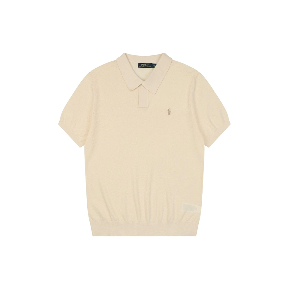 Ralph Lauren Pony Logo Button Placket Polo T-Shirt Beige Front view