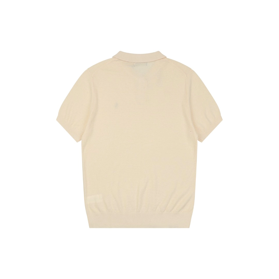 Ralph Lauren Pony Logo Button Placket Polo T-Shirt Beige Back view