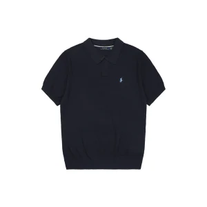 Ralph Lauren Pony Logo Button Placket Polo T-Shirt Black Front view