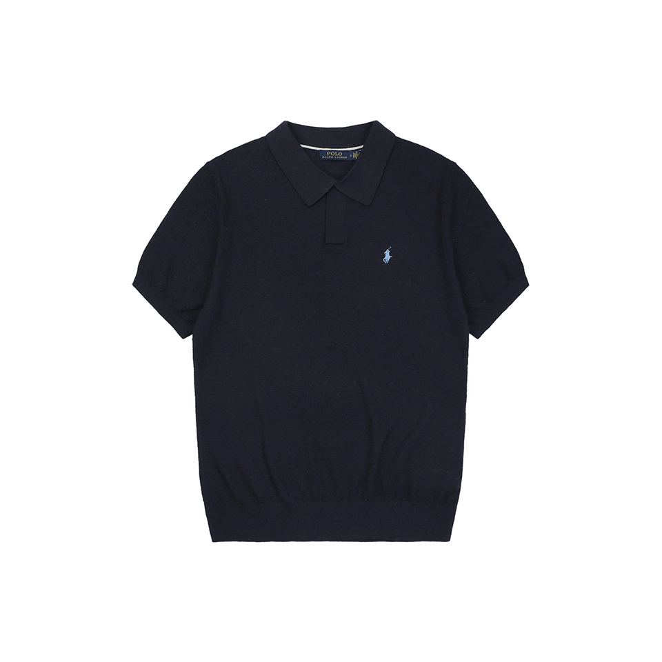 Ralph Lauren Pony Logo Button Placket Polo T-Shirt Black Front view