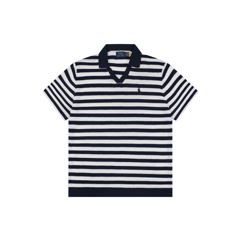 Ralph Lauren Pony Striped Johnny Collar Polo T-Shirt Front view